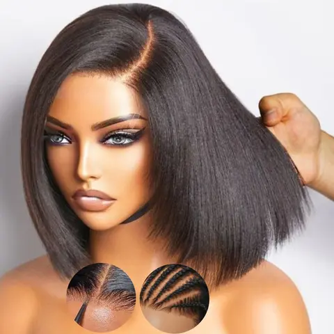 【Clearance Sale】Female 10A Brazilian Human Hair Wig, Affordable Pre-Styled Glueless Short Straight 4x4 or 5x5 HD Lace Closure Wig, Plucked Cut Black Bleached 180% Density Ready-to-Wear #Summervibes