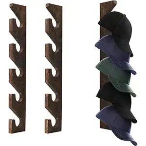 2PCS Wall Mounted Wooden Hat Rack for Baseball Caps | Solid Wood Hat Organizer & Display Holder | Closet, Bedroom, Entryway Storage
