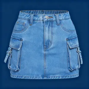 Odefou Women’s Cargo Denim Mini Skirt with Side Flap Pockets – Aesthetic Fall Winter School Outfit Christmas New Year Holiday Look Trending Y2K Skirt