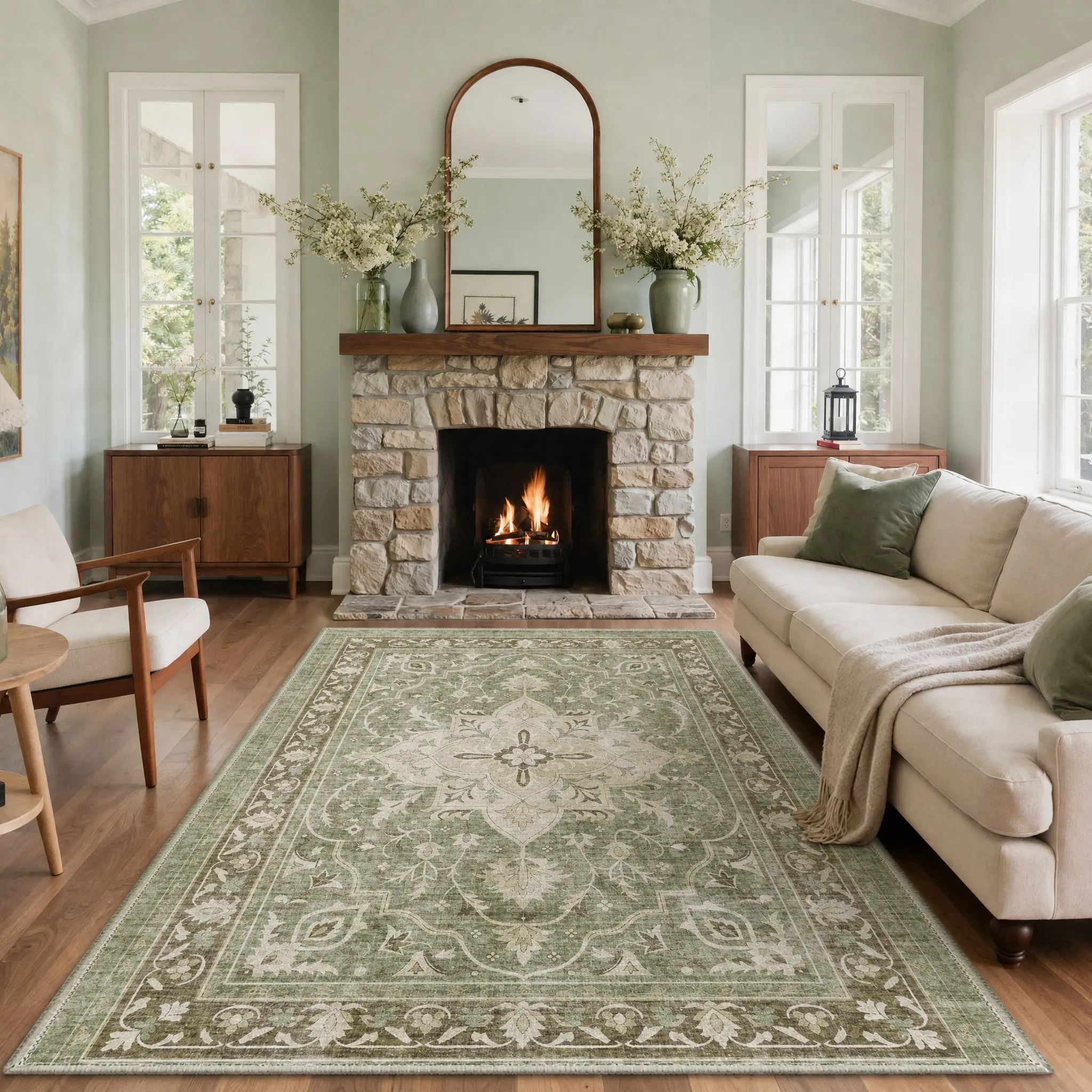 【Deals For You Days】BEIMO Soft Area Rug Machine Washable Pet Friendly Non Slip Floor Carpet for Living Room Bedroom Hallway Kitchen Decor Low Maintenance,ARP4703-JADE BLOOM