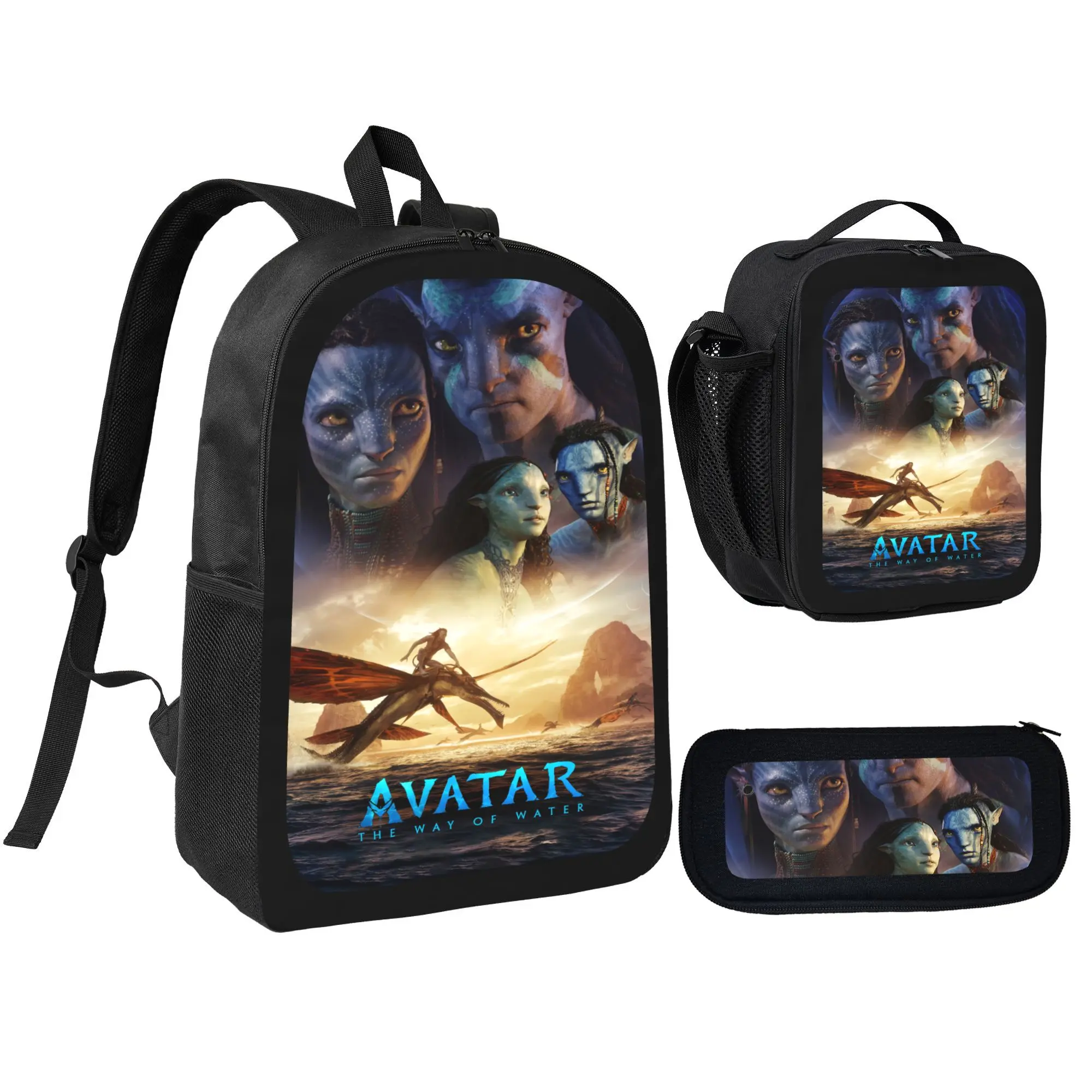 Avatar The Way Of Water Print 3 In 1 Backpack Set School Backpack Stationery Pencil Case Student School Supplies