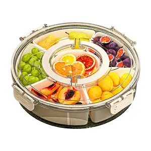 Durable PP Rotating Snack Tray with Lid and Handle, Multi-Compartment Fruit Vegetable Plate, Ideal for Parties Picnics Corn Tortilla Holder