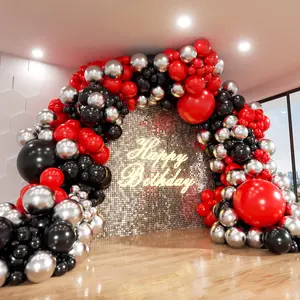140 Pcs Red & Black Balloon Arch Kit, Matte Red, Metallic Silver for Birthday, Wedding, Prom