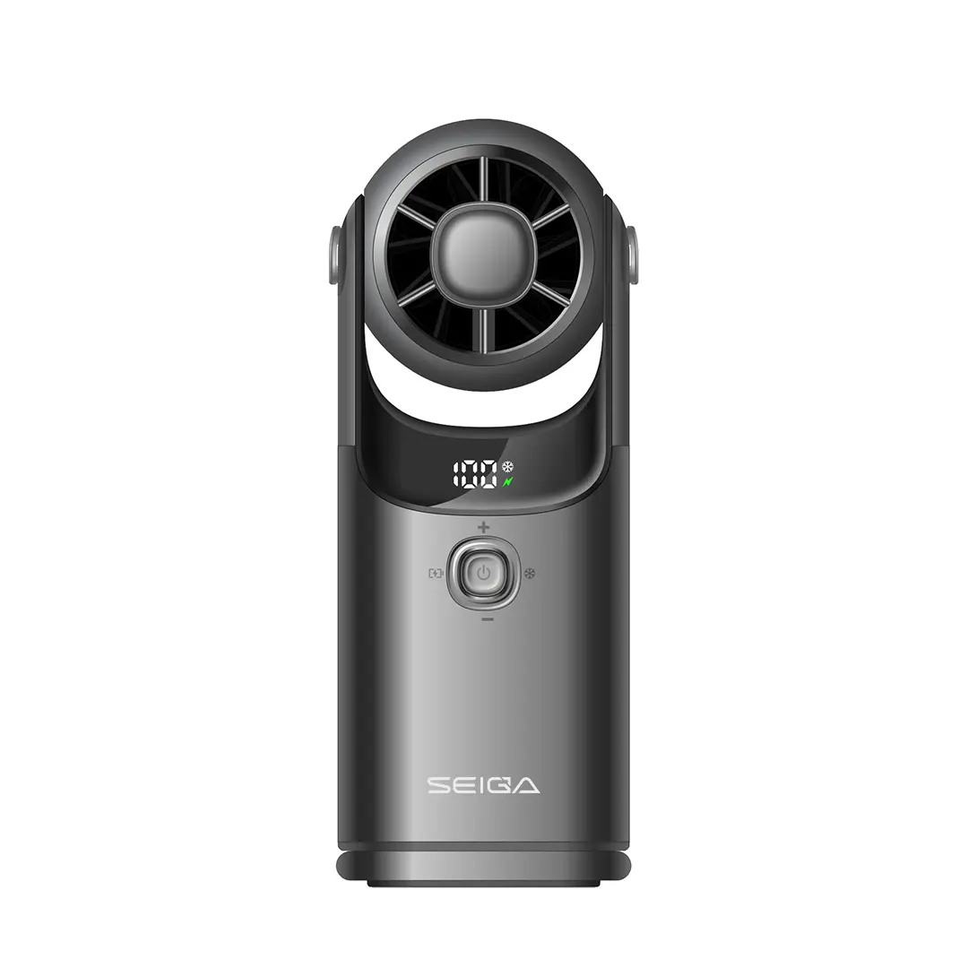 SEIGA MF168 Ice Cooling Handheld Fan, Mini Portable Turbo Fan for Summer Outdoor Travel, 16500 RPM, 100 Speeds, Semiconductor Cooling Plate, 13.5H Battery, USB-C Rechargeable, Foldable Desk Fan with Lanyard, Stellar Gray