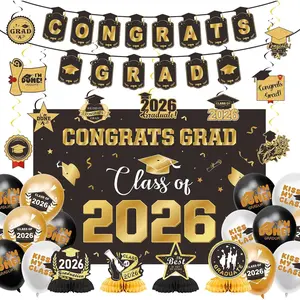 2026 Graduation Decorations  Themed Set - Class of 2026 Congrats Grad Banner, Balloons, Honeycomb and Streamers Kit for School and College Graduation Party Supplies
