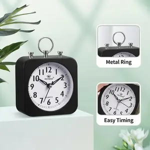 Mini Analog Alarm Clock, Loud Double Bell, Silent Non-Ticking with Luminous Display, Portable Metal Ring Retro Small Clock for Home Office Dorm Camping