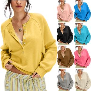 SCUSTY Womens Long Sleeve Knitting Sweater Tops Half Button Sweaters Henley Neckline Casual Lightweight Solid Pullover Knitting Knitting Soft Womenswear