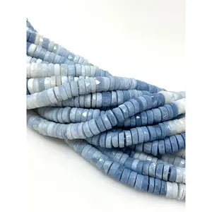 16” Blue Opal Faceted Heishi Beads, Shaded Blue Opal Tyre Shape Gemstone Beads, Bulk Wholesale Beads, 7mm - 7.5mm