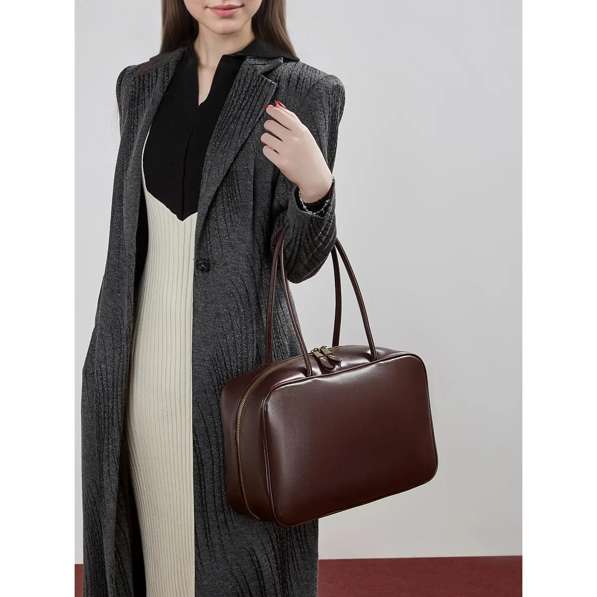 Women's 2026 Genuine Cowhide Leather Boston Bag - Retro Minimalist