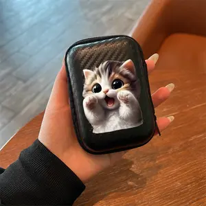 Carbon Fiber Earbud Storage Case, Eva Hard Edge Headphone Cable Charger Box, Simple Design with Mesh Pocket, Durable Portable Protection