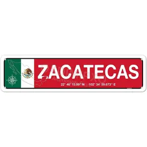 Zacatecas Mexico - Mexican Flag Metal Sign, Novelty Aluminum Street Way Signs 4x16 Inch Slim Wall Art, Coffee Restaurant Bar Decorations, Farmhouse/Home/Kitchen/Office/Man Cave/Pub Room Décor, mexico, music