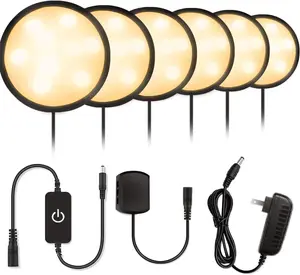 LED Under Cabinet Lighting Kit, 1020 Lumens LED Puck Light, 3000K Warm White, CRI90+, Touch Dimming, Black Trim All Accessories Included, for Kitchen, Closet Lights, Safe Light, 6-Pack