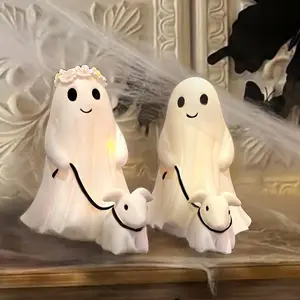 Ghost Walking Dog Halloween Figurines Handcrafted Spooky White Ghost with Her Dog 3D Printed Statue for Home Indoor Tabletop Decor Ornaments Party Halloween Decorations Farmhouse Gift Halloween Home and Garden Decoration