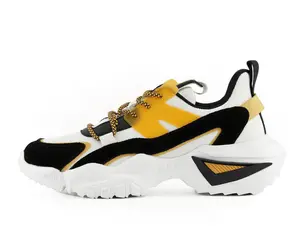 Mazino Men's Athletic Sneakers with Lace - White Black Yellow Design Comfortable Sports Shoes for Everyday Wear Lace-Up Closure Secure Fit