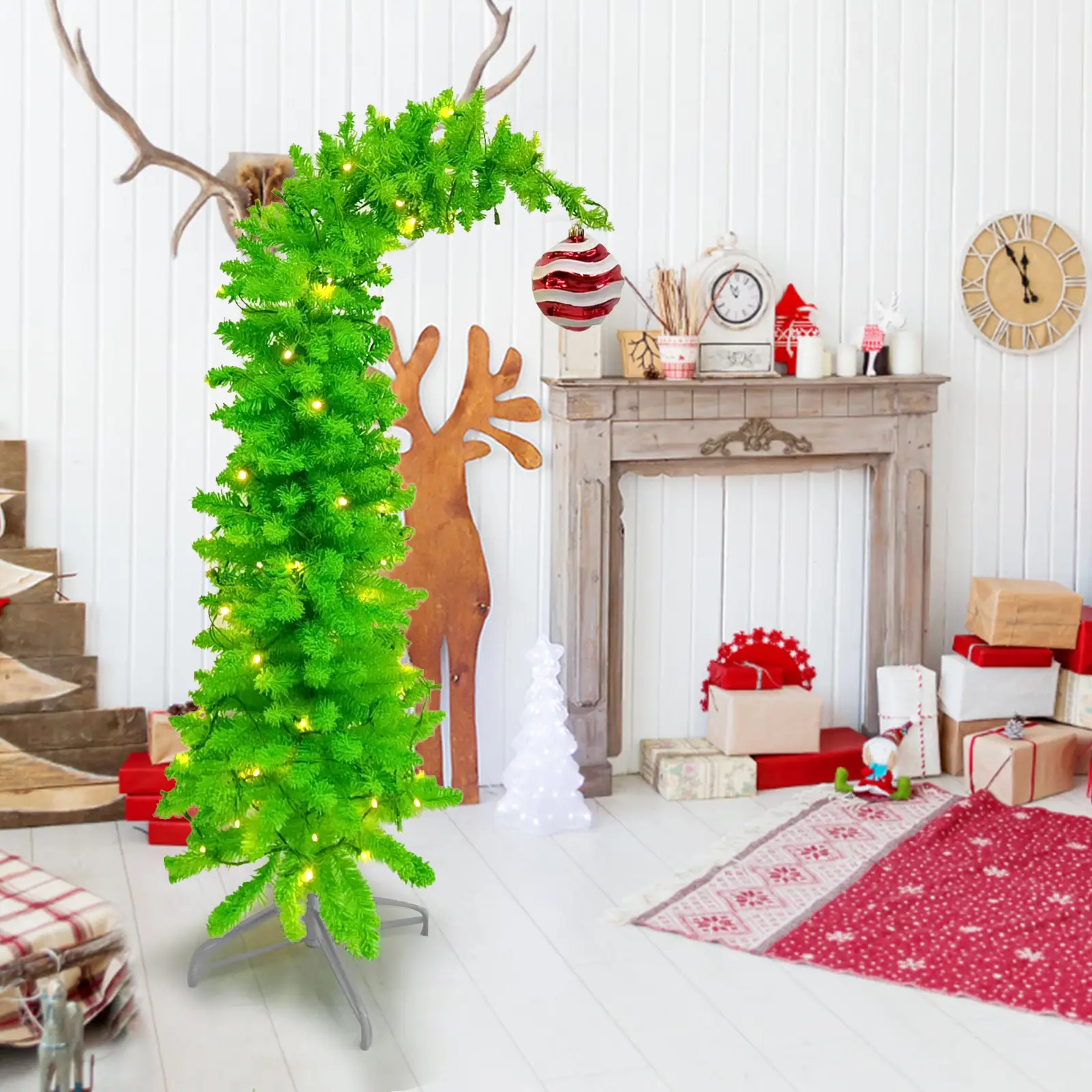 2025 6ft Flocked Green Christmas Tree - Slim Design for Small Spaces, Sturdy PVC Branches, Eco-Friendly & Reusable, Perfect for Home, Office & Gift Id