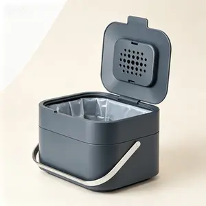 Smart Waste Bin with Odor Filter, Compost Caddy for Kitchen Counter, 1 Gallon / 4 Liters Stainless Steel, Reusable Food Waste Container with Ventilation System, No Glue Needed
