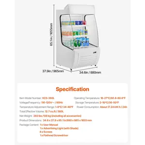 VEVOR Open Air Merchandiser, 2-Tier Shelving Commercial Refrigerator, Grab and Go Display Cooler Refrigerator with Air Curtain, LED Advertising Light, Fits for Restaurants, Stores, Office, 12.7cu. ft.