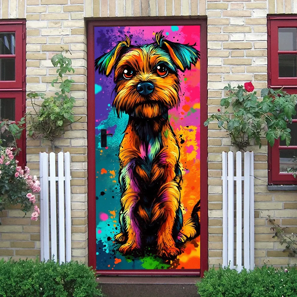 2pcs Colorful Cartoon Dog Wall Stickers Self Adhesive Removable Animal Decals for Kids Room Bedroom Living Room Home Decor Cute Puppy Wall Art Stickers Collage Self-Adhesive Door Sticker