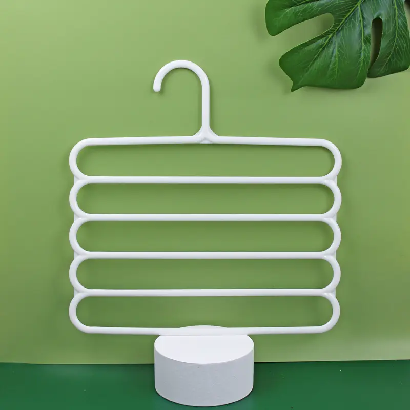 1pc 6-Layer Multi-Tiered Hanging Pants Hanger - Heavy-Duty Sturdy Plastic Non-Slip Simple Wardrobe Organizer Rack, Universal Mount Space-Saver for Jeans, Leggings, Clothing Accessories, Space-Saving