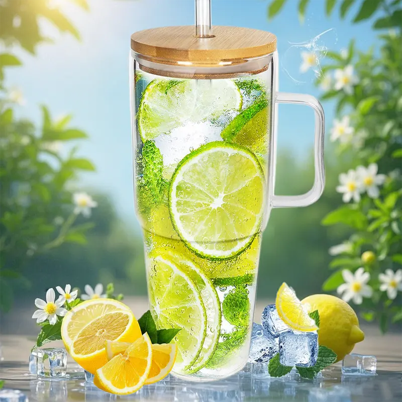 Halloween Giftting -40 oz Glass Tumbler with Handle, Glass Cups with Lids and Straws, Bamboo Wide Mouth Fits in Car Holder Reusable Iced Coffee Cup Bottle Drinkware, Gifts Back to School, Dorm, Study, Work & Home Essential Glassware, Study Buddy Glass Mug 8