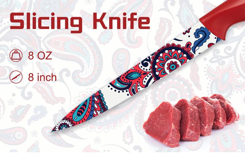 Astercook Paisley Knife Set Kitchen Block Rustproof Stainless Steel & Scratch-Resistant PP, Perfect Gift Idea Springtok Multicolor