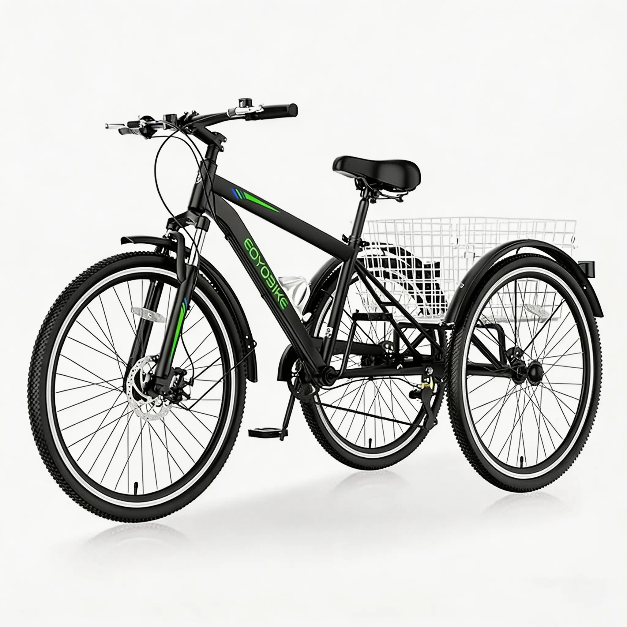 Mooncool Adult Mountain Tricycle, 7 Speed Three Wheel Bike, 24/26 Inch Adults Trikes for Seniors with Shopping Basket, Exercise Men's Women's Tricycles