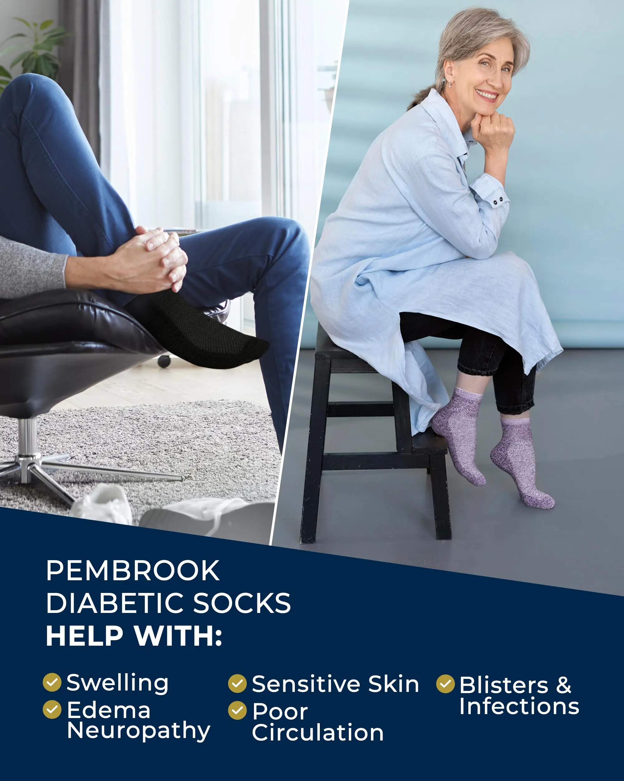Pembrook Ankle Diabetic Socks | Neuropathy Relief | 6 Pairs in Multiple Colors Pembrook Ankle Diabetic Socks | Neuropathy Relief | 6 Pairs in Multiple Colors