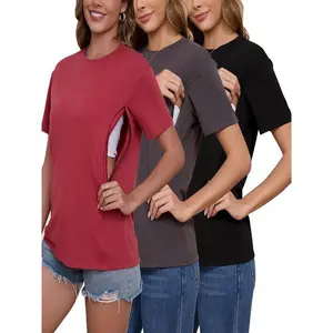 Women'S 3-Pack Nursing Shirts For Breastfeeding With Hidden Zippers Loose Fit Maternity Tops Postpartum Outfits Pregnant Pregnancy