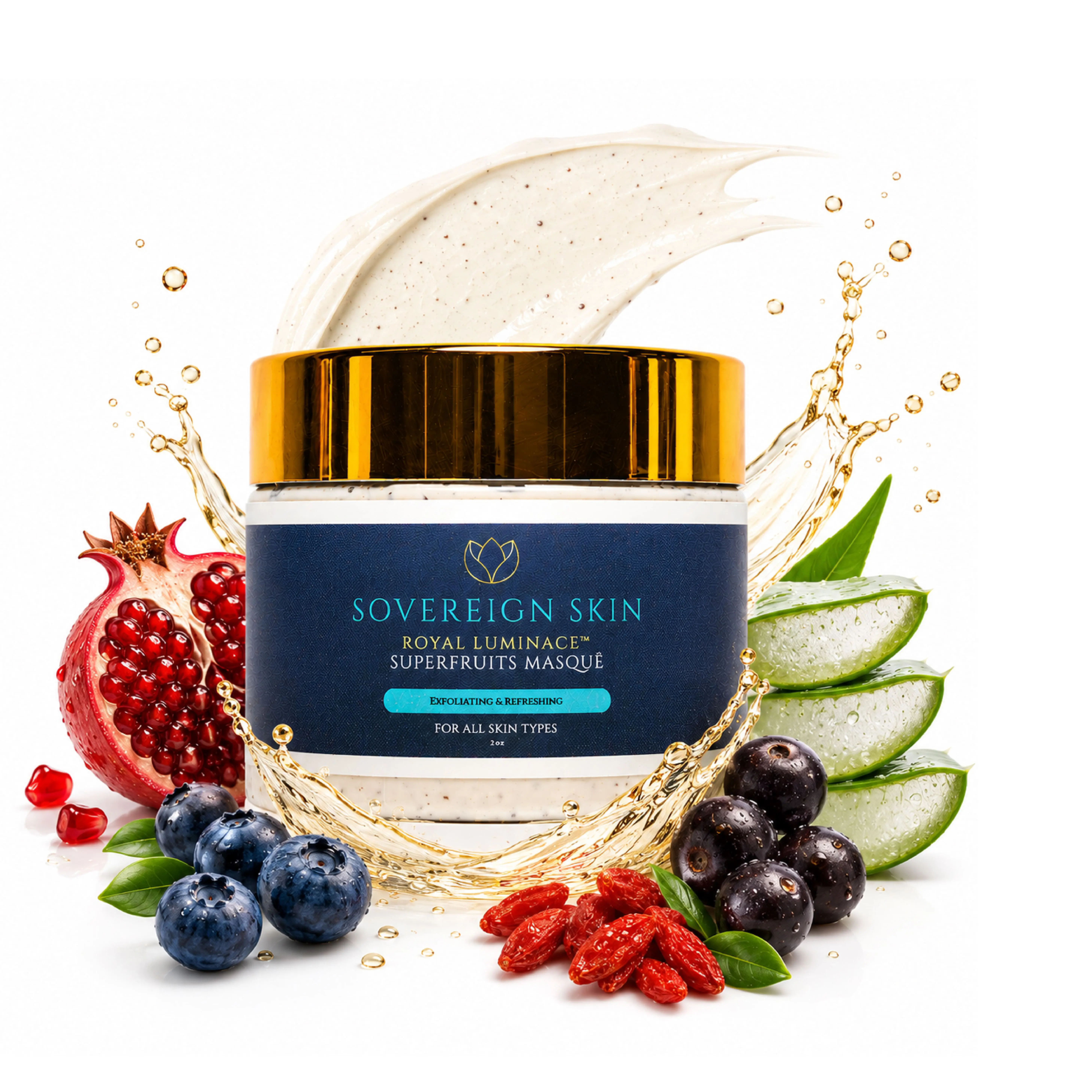 Sovereign Skin RoyalLuminance SuperFruits Masquè | Antioxidant-Rich Face Mask with Blueberry, Pomegranate, Acai, Goji Berry, Aloe Vera & Vitamin E | Exfoliating & Refreshing Skincare Treatment for All Skin Types