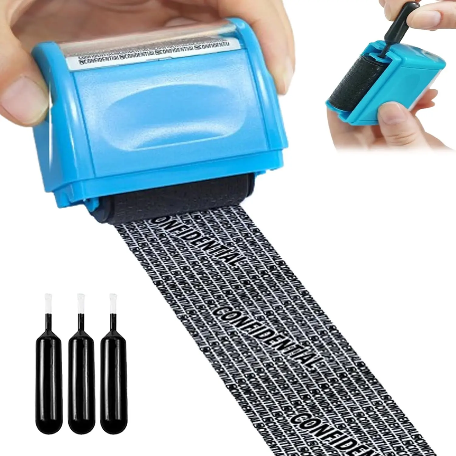 Heavy Duty Privacy Roller Stamp with Ink - Home Organizer Security Marker for Blacking Out Important/Sensitive Shipping Label Info, Preventing Identity Theft