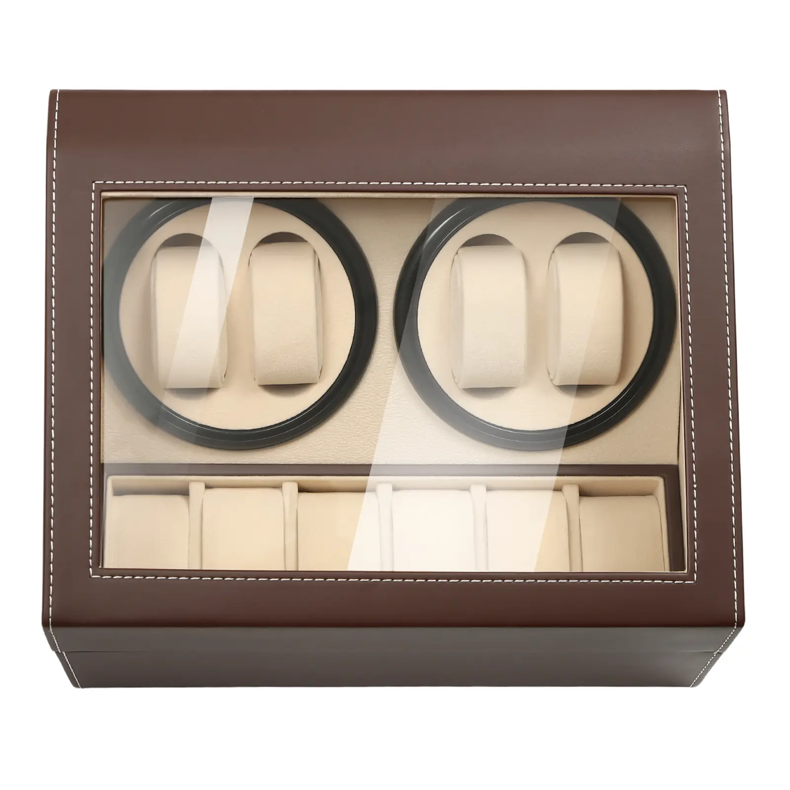 6+4 Dual Function Watch Winder Box with Clear Panel & Bidirectional Rotation, 10-Watch Capacity Automatic Watch Winder and Storage Display Case, Low Noise for Home Office Watch Store Collection, Gift for Men Father Son High School Graduation Gift Watchbox