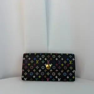 Pre-owned Monogram Multicolore coated canvas exterior Small Leather Goods Louis Vuitton Large Monogram Multicolore Sarah Long Wallet, Black Grenade Canvas Fold Clutch
