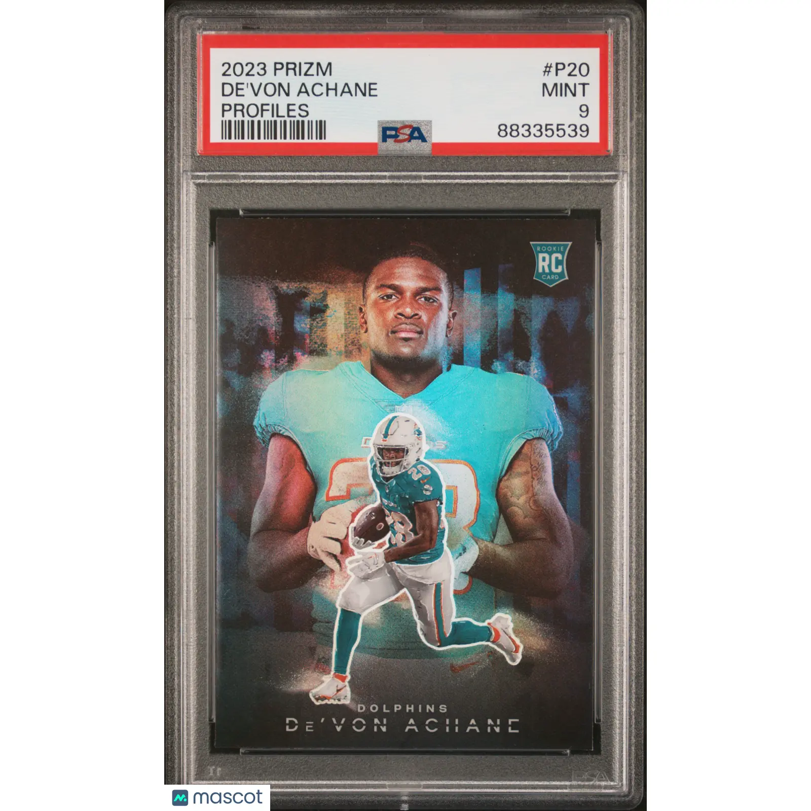 DE'VON ACHANE 2023 PANINI PRIZM PROFILES ROOKIE DOLPHINS SSP RC PSA 9
