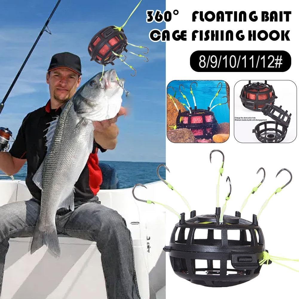 BTF High-Carbon Steel Anti-Snag Off-Bottom Mine Hooks, Pre-Tied Upward Carp Feeder Rig with Bait Cage, Easy Bottom Casting Fishing Gear Accessories for Freshwater Carp Catfish Bass Pole/Baitcaster Fishing