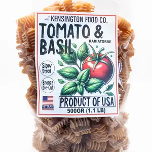 (3 Pack) 3 Pack of Kensington Food Company Tomato and Basil Infused Radiatorre Pasta - Slow Dried - Bronze Cut - Artisan Pasta - Made in USA