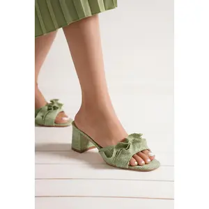 ISABEL-02 Comfortable Block Heel Sandals with Open-Toe Design and Ruffle Detail