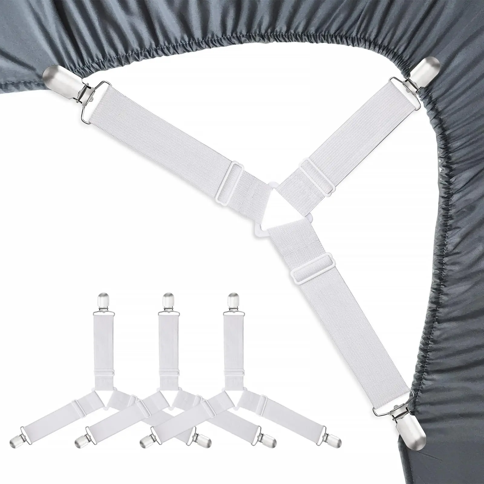 Heavy Duty Bed Sheet Fasteners, Anti-Slip Sheet Gripper Straps to Keep Sheets Tight for Home & Guest Room