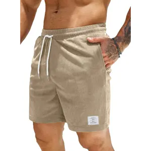 Men's Corduroy Shorts Casual Elastic Waist Drawstring Lightweight Summer Beach Shorts