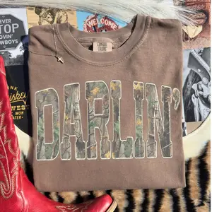 Comfort Colors Retro Camo Western T-Shirt, Darlin Retro Camo Country Distressed Cowboy Quote, Camouflage Shirt, Western Concert Shirt, Southern Tee