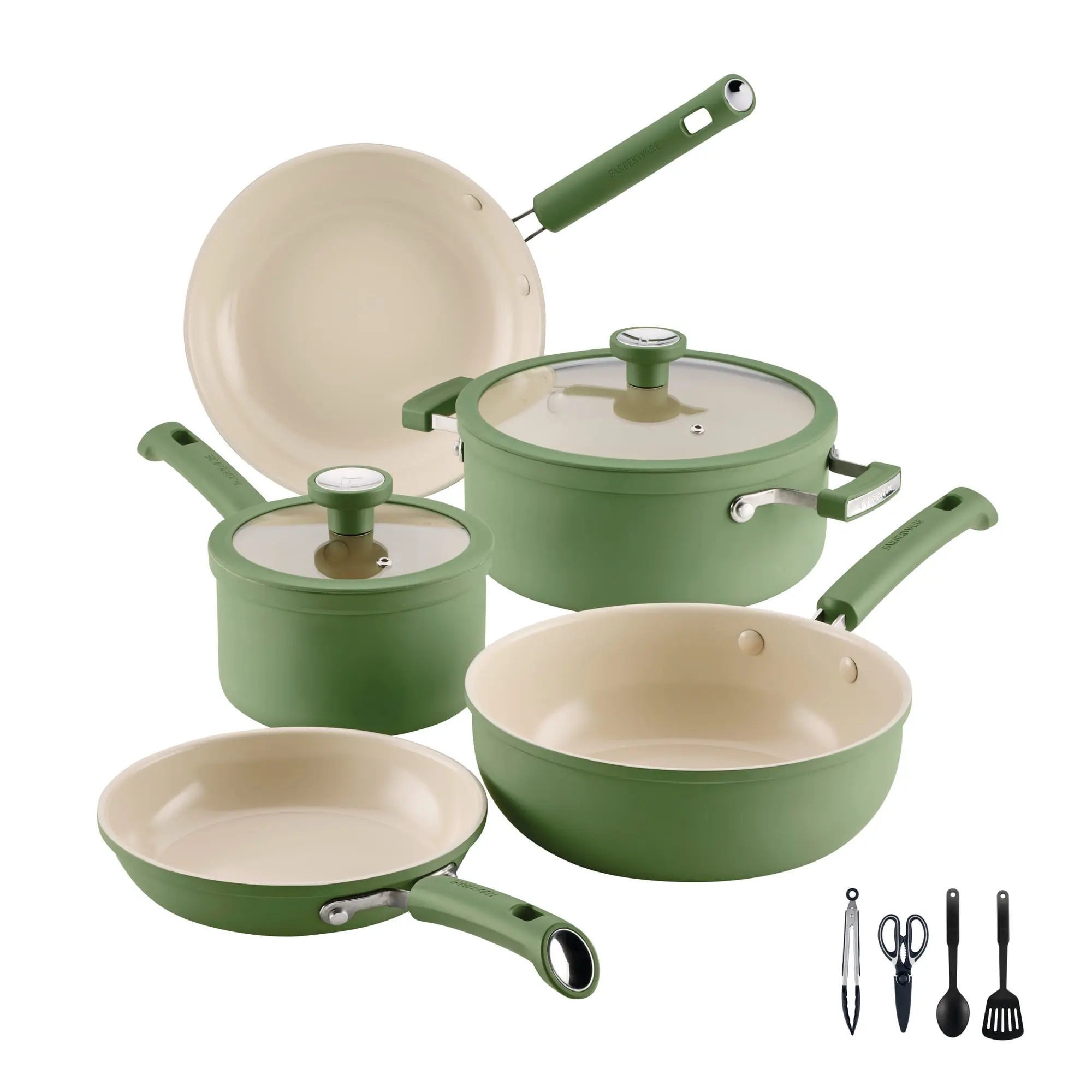 Farberware TrueCook 12pc Ceramic Cookware Set, Dishwasher and Oven Safe