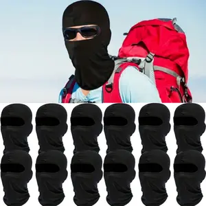 12pcs Black Face Mask & Half-Face Liner - Full- Coverage, Windproof & Breathable for Skiing, Cycling, Motorcycling - Unisex Sports Gear, Hand Washable Polyester/Elastomer-Like Texture (No Power Required)