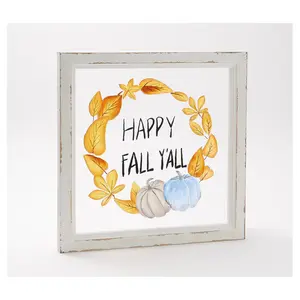 Evergreen Happy Fall Hand Painted Screen Wood F rame Wall Deco