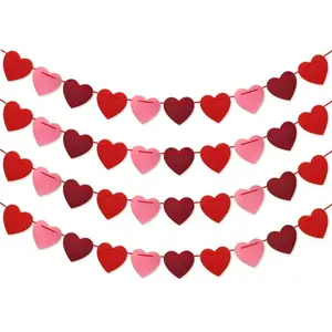 Valentines Day Decorations, Valentines Day Garland, Party Decoration Supplies - Felt Heart Garland Banner for Mantle, Wall, Party Valentine Decorations - Hanging Hearts Decorations for Valentine Decor, 4 Strips