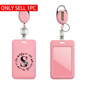Initial Letter & Garland Pattern ID Badge Holder, Nurse Badge Reel, Badge Buddy Nursing, 1 Count Vertical Style Sliding Work Name Card Holder with Clip & Keyring, Medical Badge Holder, Identification Badges & Supplies