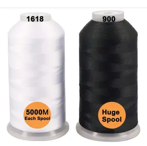 40 Options- Various Assorted Color Packs of Polyester Embroidery Machine Thread Huge Spool 5000M for All Embroidery Machines -1Black+1White