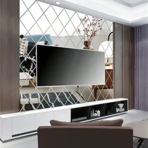 Acrylic Mirror Wall Stickers Set, DIY Removable Plaid Design, Artistic Rhombus Tiles for Kitchen Living Room TV Background Decor