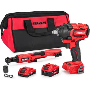 Alloyman 1/2'' Brushless Impact Wrench 516 ft-lbs(700 Nm) and 3/8'' Cordless Ratchet Wrench 44 ft-lbs (60 Nm) Combo Set, with Variable Speed, LED Light, 4.0Ah &2.0Ah Battery, Charger