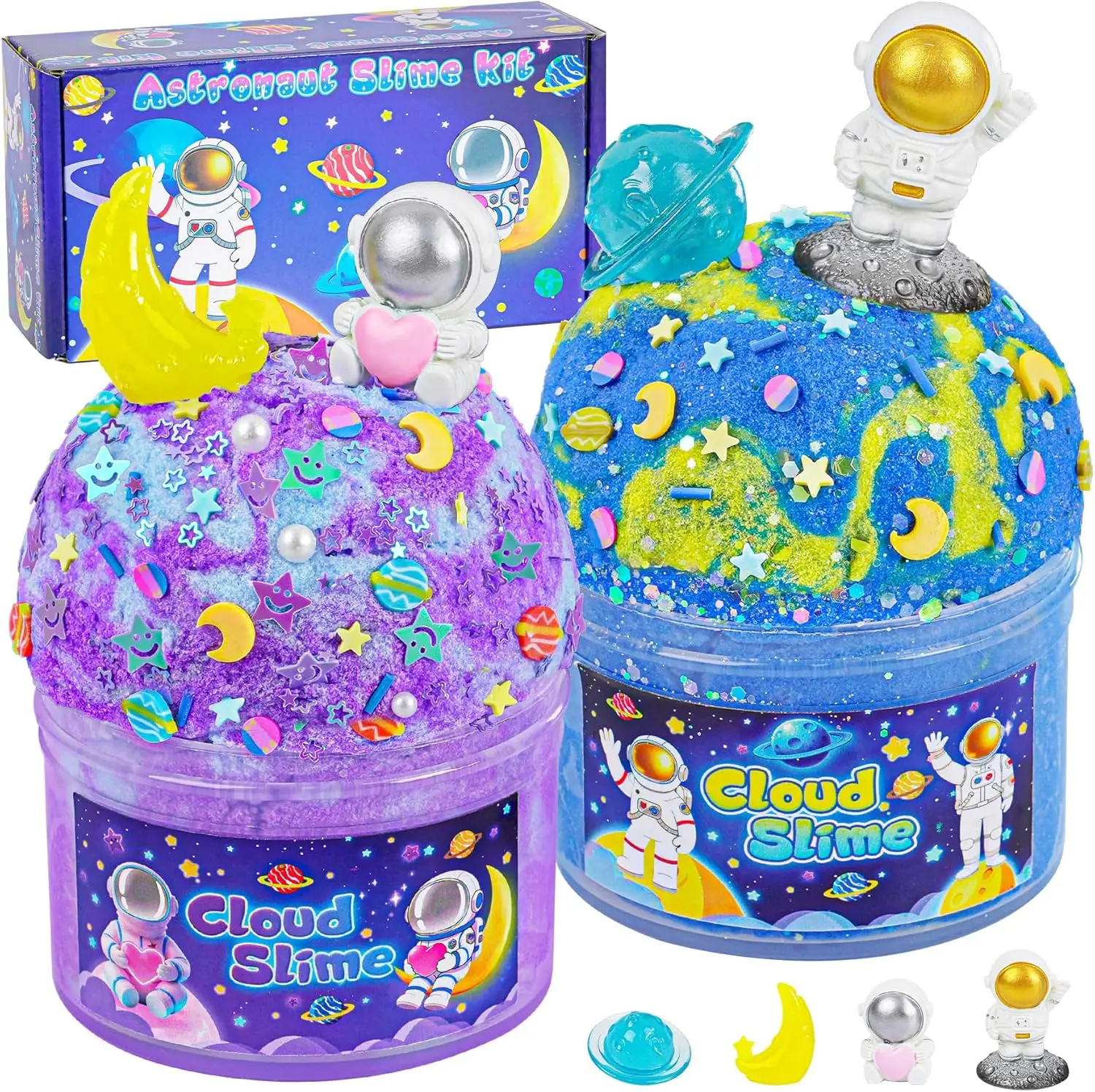 Halloween fall Gift Galaxy Cloud Slime Kit for Kids, Glow in The Dark Space Slime with Astronaut Charms, Non-Sticky Soft Sensory Toys, Birthday Gifts Party Favors Classroom Prizes for Boys Girls Ages 4-12