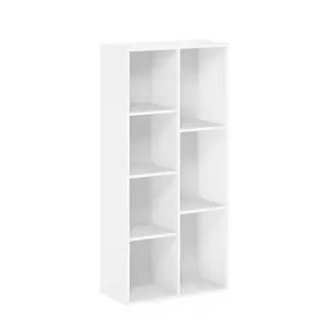 LUDER Sturdy Minimalist Bedroom 7-Cube Particle Board Bookcase, Compact 9.4x19.5x41.7in Easy Setup Shelf, for Living Room Home Office, White