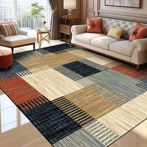 1pc 5*7 Large Short-Haired Flannel Carpet Featuring a Multi-Colored Square Checkered Geometric Patchwork Design, Offering a Light Luxury And High-End Feel. This Retro-Style Carpet Is Machine-Washable And Suitable for Living Rooms